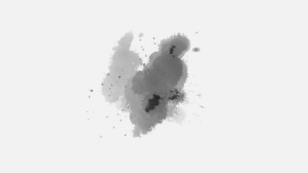 の名前 インク滴下し 白い紙に広がる アブストラクトインク遷移スプラッタ インクスプラッタ構成 水彩遷移 インクぬれたブラシストローク 流体芸術の背景 オーバーレイ アルファマット組成 — ストック動画