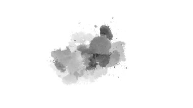 Beyaz arka planda sıvı mürekkep sıçraması. Suluboya fırça darbesi. Mürekkep sıçrama değişimi. Soyut mürekkep lekesi, splat, akışkan sanat, kaplama, alfa matte kompozisyonu, beyaz kağıt üzerine yayılmış. Mürekkep değişimi lekesi yayılıyor.