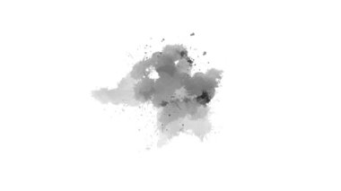 Beyaz arka planda sıvı mürekkep sıçraması. Suluboya fırça darbesi. Mürekkep sıçrama değişimi. Soyut mürekkep lekesi, splat, akışkan sanat, kaplama, alfa matte kompozisyonu, beyaz kağıt üzerine yayılmış. Mürekkep değişimi lekesi yayılıyor.