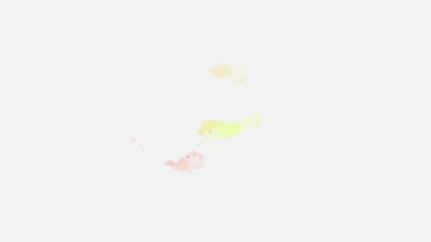 白に隔離されたアクアレル塗料の液体スプラッタを持つ抽象的な水彩の背景画像 レインボートーン — ストック動画