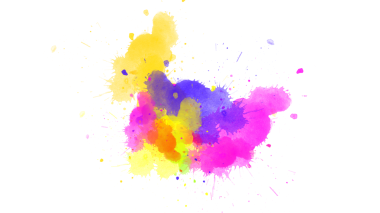  Suluboya fırça darbeleriyle parlak mürekkep damlaları şeffaf arkaplanda renkli, serbest akış kompozisyonu oluşturur..