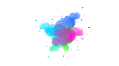  Suluboya fırça darbeleriyle parlak mürekkep damlaları şeffaf arkaplanda renkli, serbest akış kompozisyonu oluşturur..