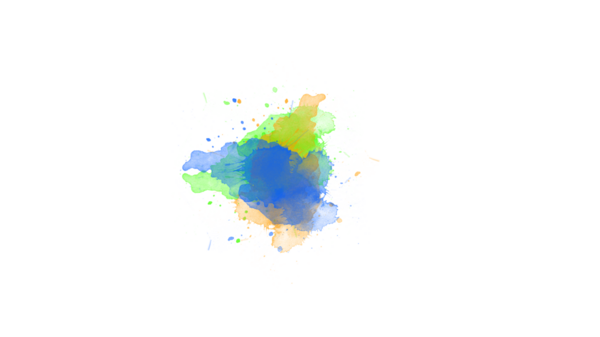  Suluboya fırça darbeleriyle parlak mürekkep damlaları şeffaf arkaplanda renkli, serbest akış kompozisyonu oluşturur..