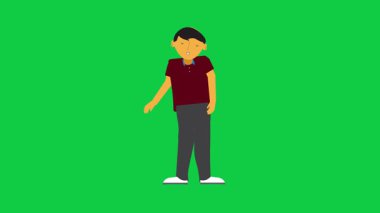 Canlı çizgi film karakteri konuşurken kollarını ve vücudunu hareket ettiriyor ve göz kırpıyor, yeşil ekran arka planlı döngü animasyonu yapıyor. Canlı diyalog ve video içeriği için döngü oluşturulabilir canlandırma mükemmel değil.