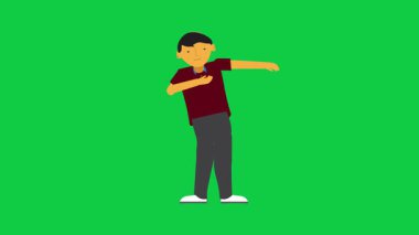 Çizgi film karakteri iki eli de sola dönük, yeşil ekran arka planı var. Döngüsel animasyon yön ve yaratıcı video projeleri için idealdir.