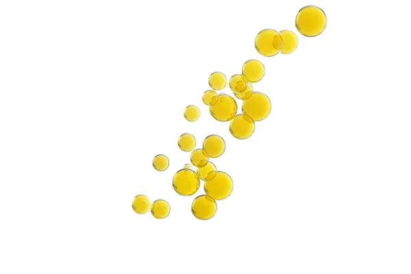 Ein Spritzer Gelber Blasen Isoliert Über Einem Weißen Leeren Hintergrund — Stockfoto
