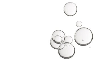 Beyaz üzerine izole küçük bir su kabarcığı grubu..