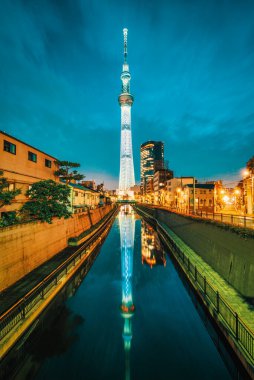 Tokyo, Japonya-Haziran 19, 2018: Tokyo Skytree Kulesi, Asakusa, Tokyo, Japonya. Japonya 'da dönüm noktası