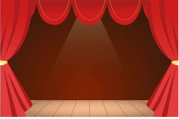 Eine Theaterbühne Mit Rotem Vorhang Für Soloauftritte Ein Theatralisches Hintergrundkonzept — Stockvektor