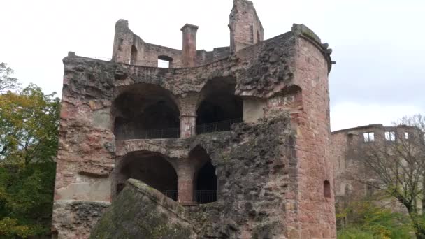 Ruiny Słynnego Średniowiecznego Zamku Niemieckiego Heidelberg Baden Wurttemberg Pomnik Architektury — Wideo stockowe