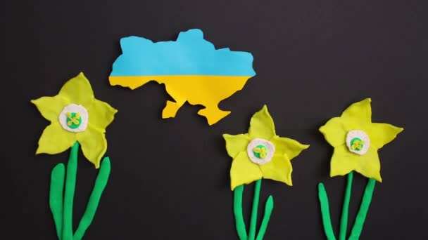 Plasticine Stop Motion Animasyon Güzel Sarı Plastik Narsisli Çiçekler Ukrayna — Stok video