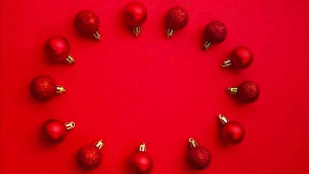 Pare Animação Movimento Bolas Vermelhas Natal Tema Vermelho Ornamento Monocromático — Vídeo de Stock