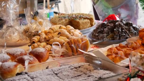 Sacco Torte Fatte Casa Già Forno Crostate Croissant Polvere Brownies — Video Stock
