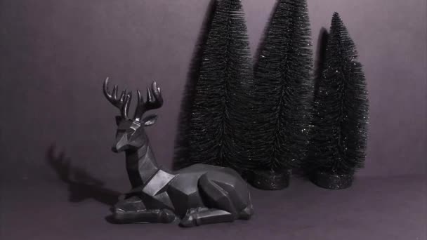 Pare Animação Movimento Estilo Halloween Natal Árvores Negras Veados Velas — Vídeo de Stock