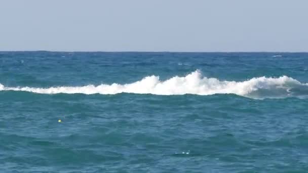 Storm Sea Beautiful Strong Big Waves Foam Summer Storm Cretan — Stock Video