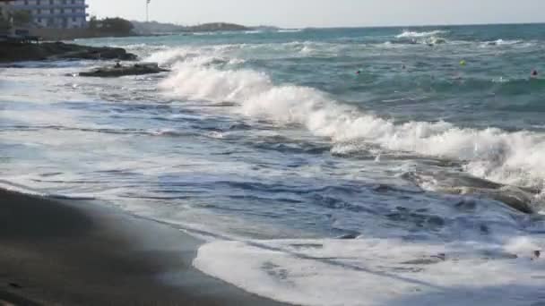 Belle Texture Des Vagues Sombres Océan Grande Puissance Avec Lavage — Video