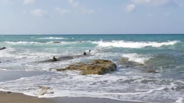 Sturm Auf Dem Meer Schöne Starke Wellen Mit Schaum Während — Stockvideo