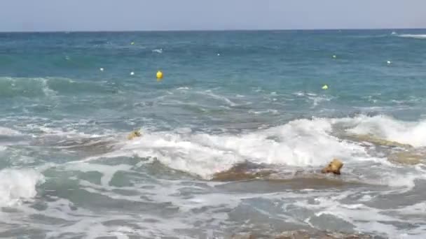 Bouře Moři Krásné Silné Vlny Pěnou Během Letní Bouře Krétě — Stock video