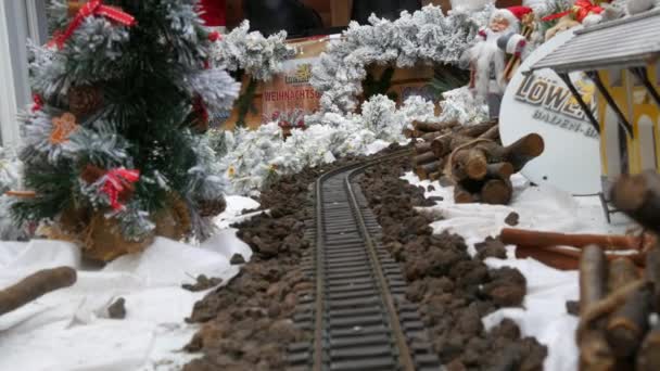 Baden Baden Decembrie 2022 Jucărie Feroviară Crăciun Mic Tren Aburi — Videoclip de stoc