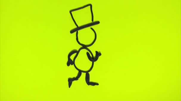 Stoppa Rörelse Animation Lustig Figur Tecknad Man Hatt Som Går — Stockvideo