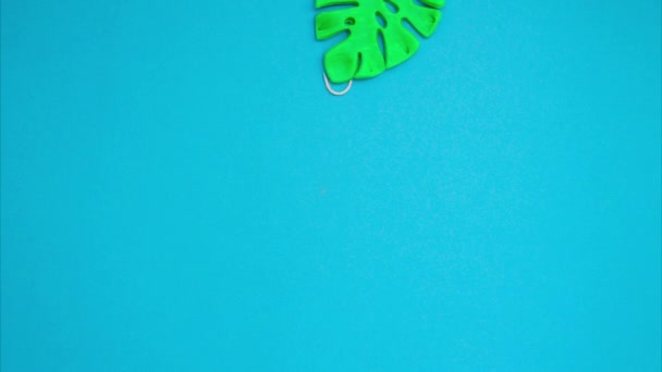 Stop Motion Animation Plasticine Green Leaf Tropical Tree Which Drop — Vídeo de Stock