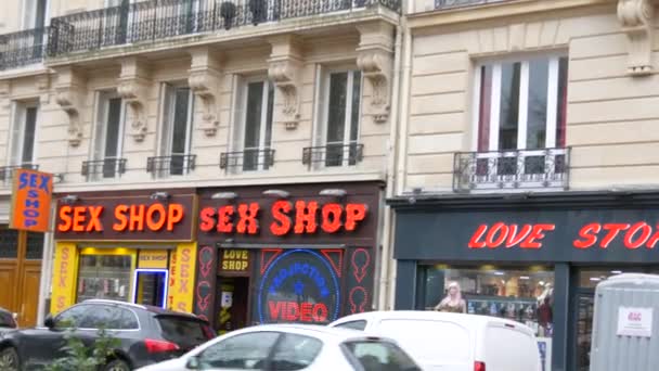 January 2023 Paris France Row Sex Shops Street Day — Video