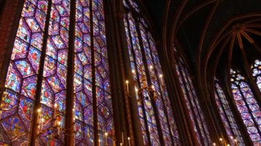 January 23, 2023 - Paris, France. Fine multicolored stained glass windows of the thirteenth century in the Sainte Chapelle