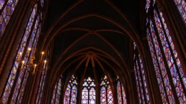 January 23, 2023 - Paris, France. Fine multicolored stained glass windows of the thirteenth century in the Sainte Chapelle