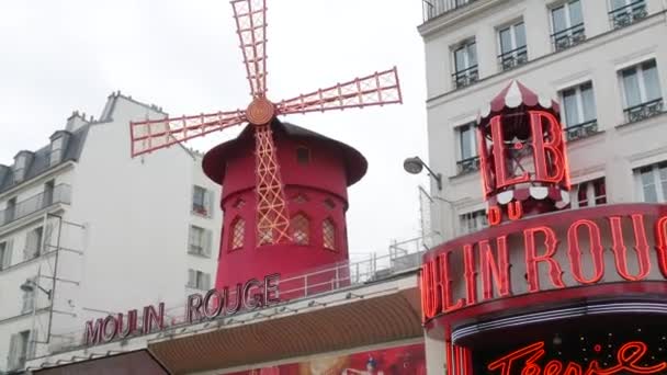January 2023 Paris France Red Building Moulin Rouge Day Historic — стоковое видео