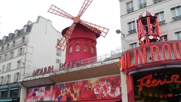 January 2023 Paris France Red Building Moulin Rouge Day Historic — стоковое видео