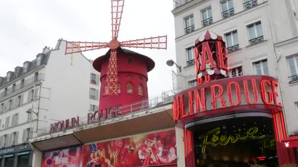 January 2023 Paris France Red Building Moulin Rouge Day Historic — стокове відео