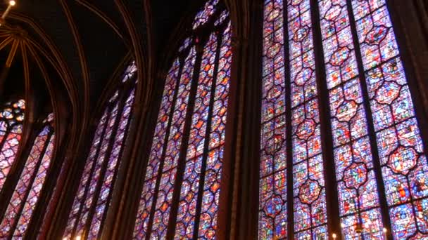 January 2023 Paris France Fine Multicolored Stained Glass Windows Thirteenth — Video Stock