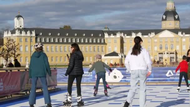 Karlsruhe Germany January 2023 People Relax Roller Skating Rink Background — Stock video