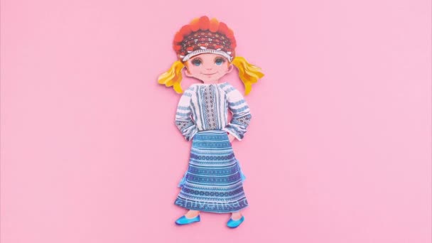February 2023 Kehl Germany Paper Stop Motion Animation Paper Doll — Vídeo de stock