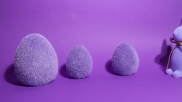 Stop Motion Animation Happy Easter Cute Purple Rabbits Purple Background — Stockvideo