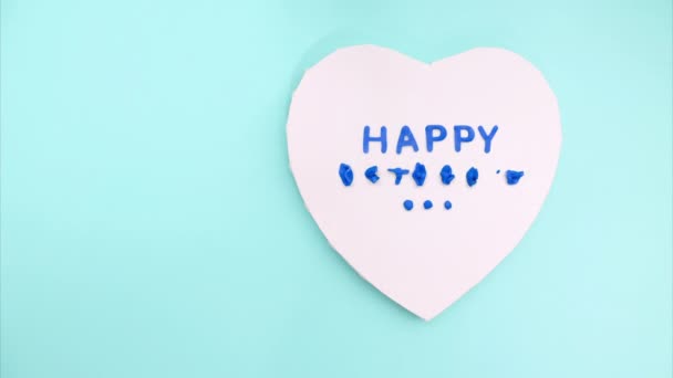 Stop Motion Plasticyna Animacja Szczęśliwy Dzień Matki Napis Niebieskim Tle — Wideo stockowe