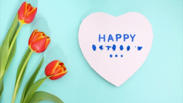 Stop Mișcare Plasticină Animație Happy Mothers Day Inscripție Fundal Albastru — Videoclip de stoc