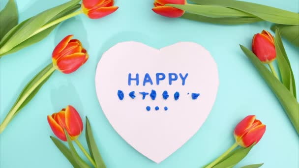 Припиніть Рух Пластицин Анімація Щасливий День Матері Напис Синьому Фоні — стокове відео