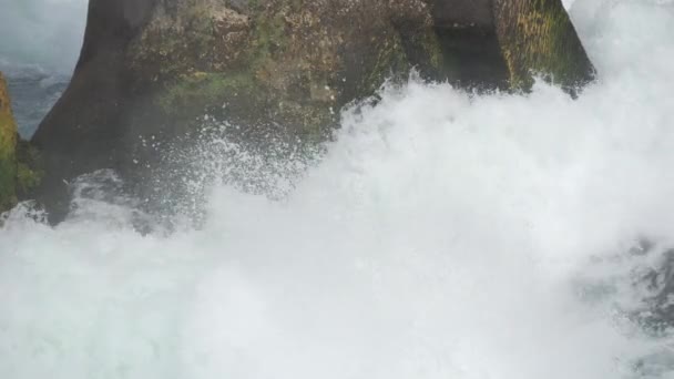 Большой Поток Воды Рейн Фоллс Замедленной Съемке Волны Бьются Скалы — стоковое видео