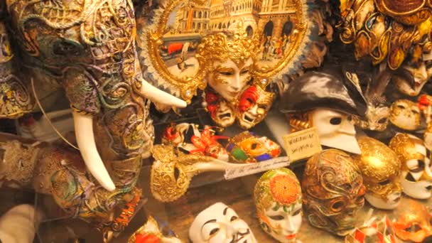 Venecia Italia Septiembre 2023 Muchas Máscaras Carnaval Venecianas Hechas Mano — Vídeos de Stock