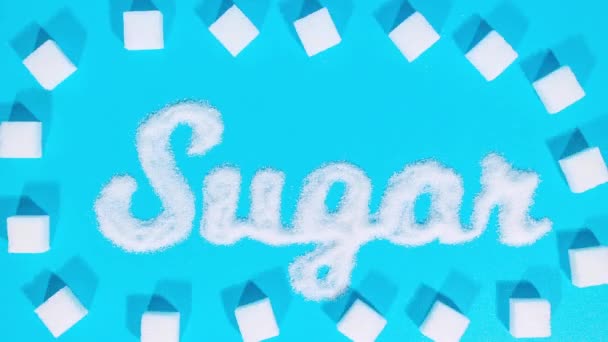 Pare Animação Movimento Tipografia Inscrição Letras Açúcar Fino Cubos Açúcar — Vídeo de Stock