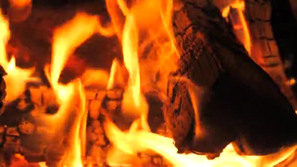 Neuvěřitelně Krásný Plamen Ohně Zpomaleném Filmu Plameny Dřevěné Kládě Noci — Stock video