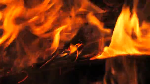 Powolny Film Ogniem Płomieniami Ognisko Spalanie Gazu Lub Benzyny Płonie — Wideo stockowe