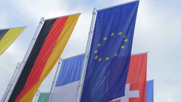 Баден Баден Німеччина Грудня 2023 Багато Різних Прапорів Країн Німеччина — стокове відео