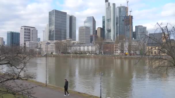 Frankfurt Deutschland Januar 2024 Winterlicher Blick Auf Den Main Und — Stockvideo