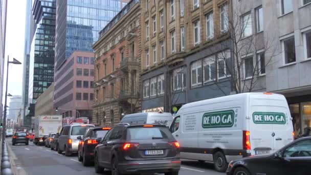 Frankfurt Germany January 2024 Traffic Jam City Streets Traffic Business — Stock Video