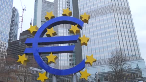 Frankfurt Deutschland Januar 2024 Hauptgebäude Der Europäischen Bank Währungsschild Auf — Stockvideo