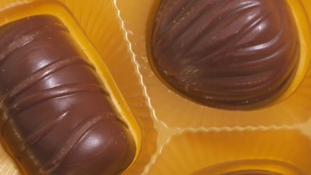 Čokoládový Box Bonbóny Makro Pohled Koncept Diabetu — Stock video