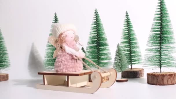 Zabawny Boże Narodzenie Zatrzymać Animacji Ruchu Zabawek Jazdy Przez Las — Wideo stockowe