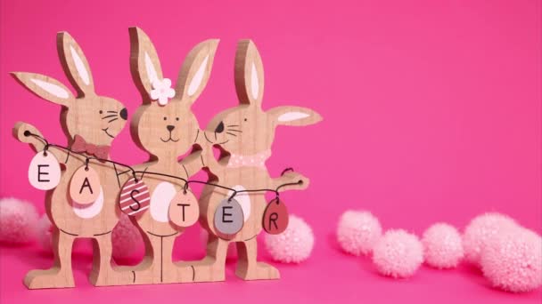 Easter Stop Motion Animation Beautiful Easter Bunnies Moving Frame Holding — Stock Video